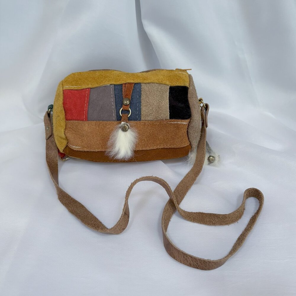 Native American Suege Leather Patchwork Purse Fur… - image 1